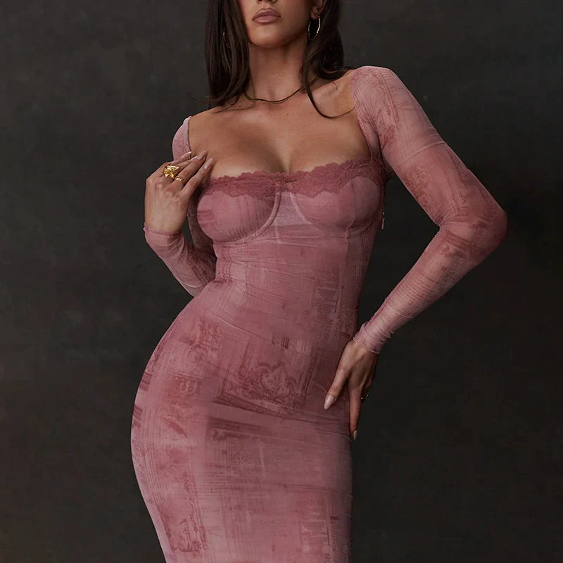 LARA | Elegante Roze Lange Jurk