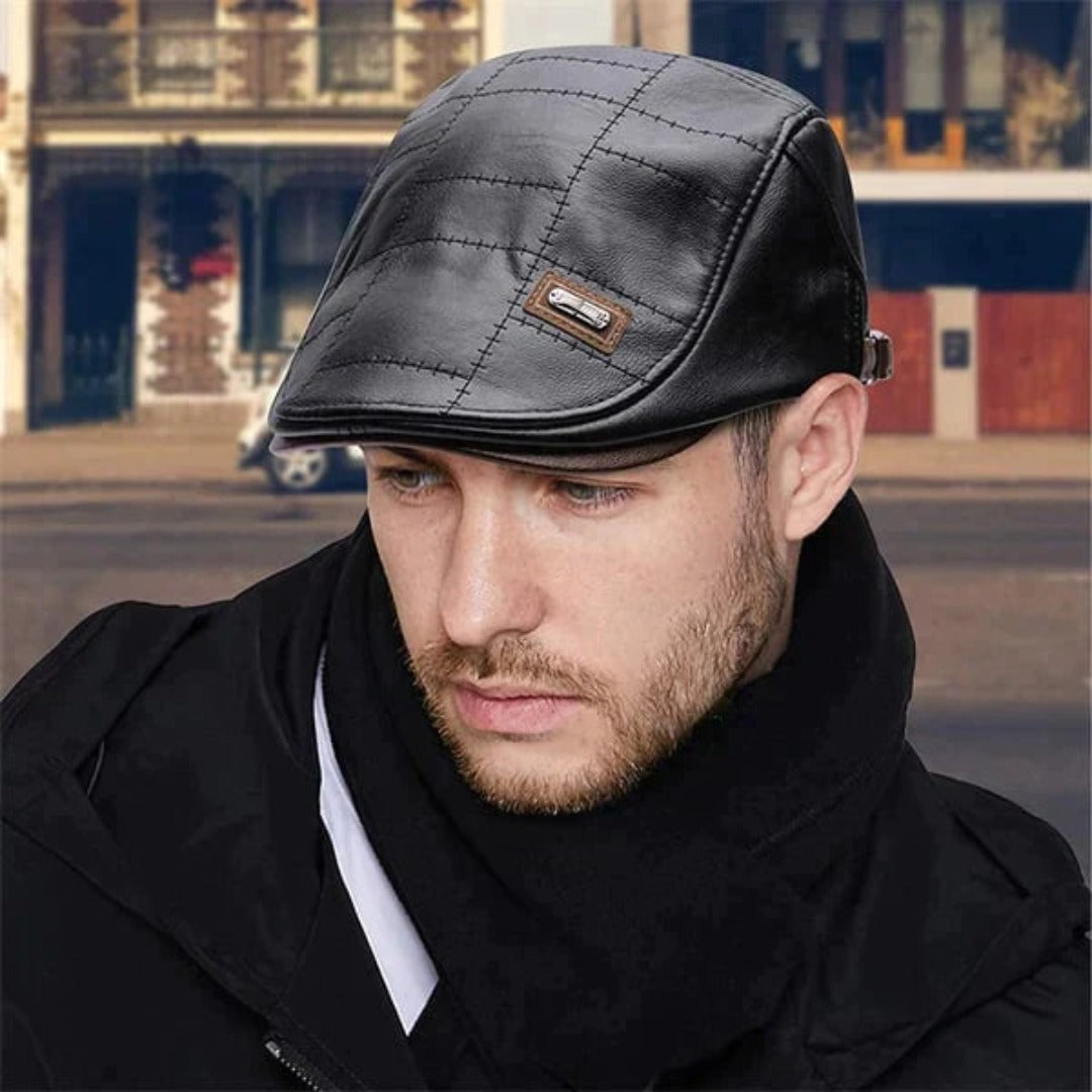 Retro mannen leren baret hoed [Set van 2] - Berhat