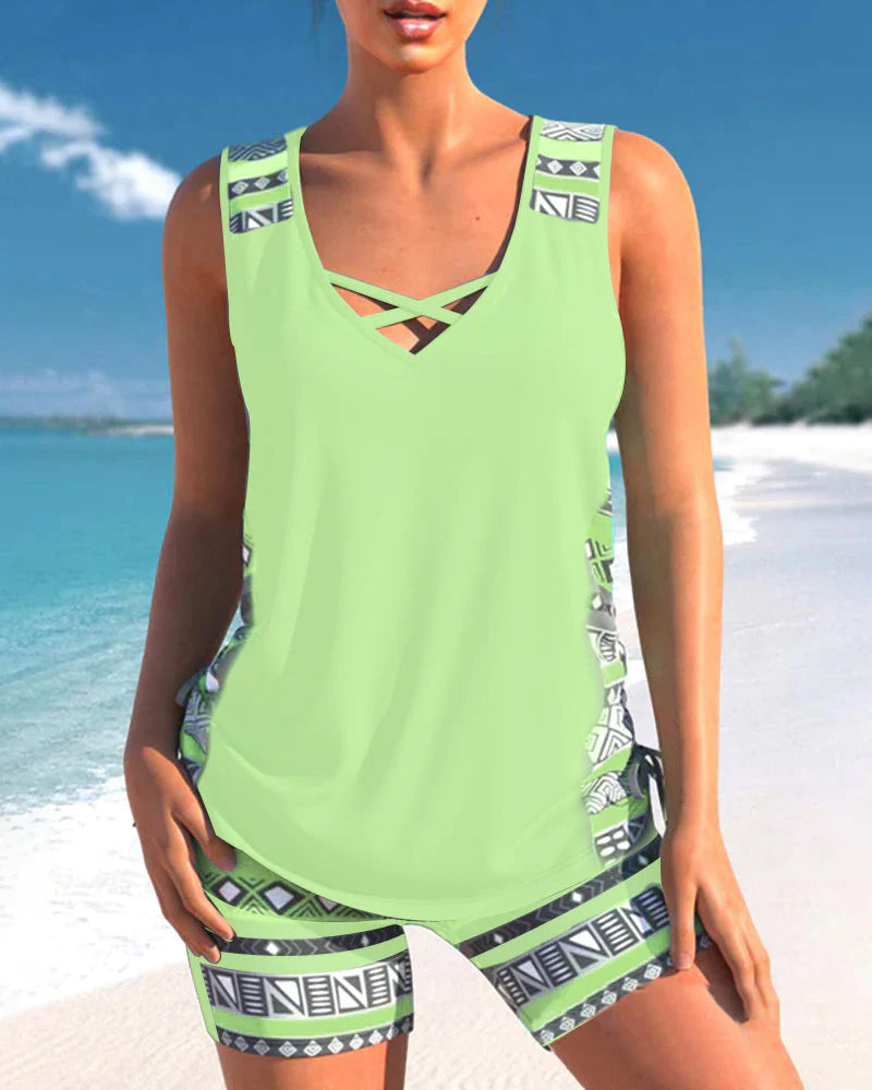 Tankini set met geometrische print en V-halslijn - Kyrie