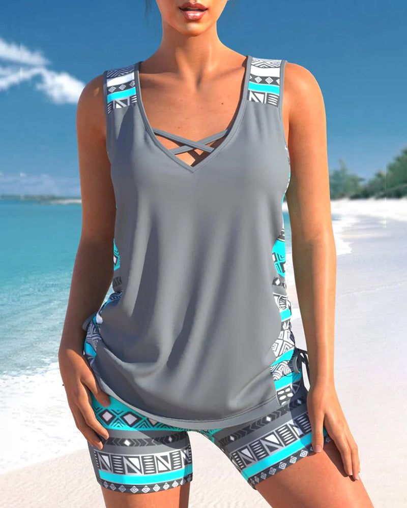 Tankini set met geometrische print en V-halslijn - Kyrie