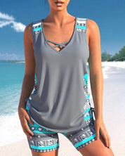 Tankini set met geometrische print en V-halslijn - Kyrie