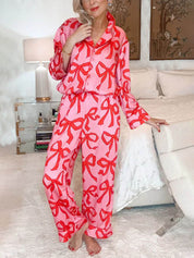 Roze pyjamaset met rode strikjes - Evangeline