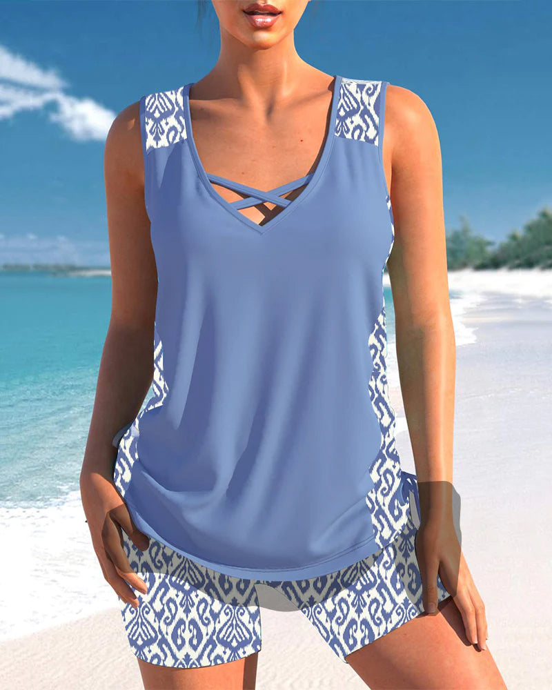 Tankini set met geometrische print en V-halslijn - Kyrie