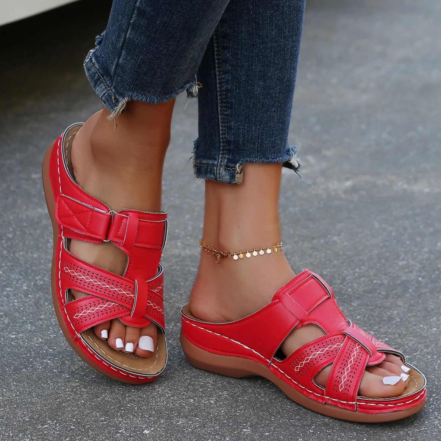 Dames Orthopedische leren open teen sandalen - Martina