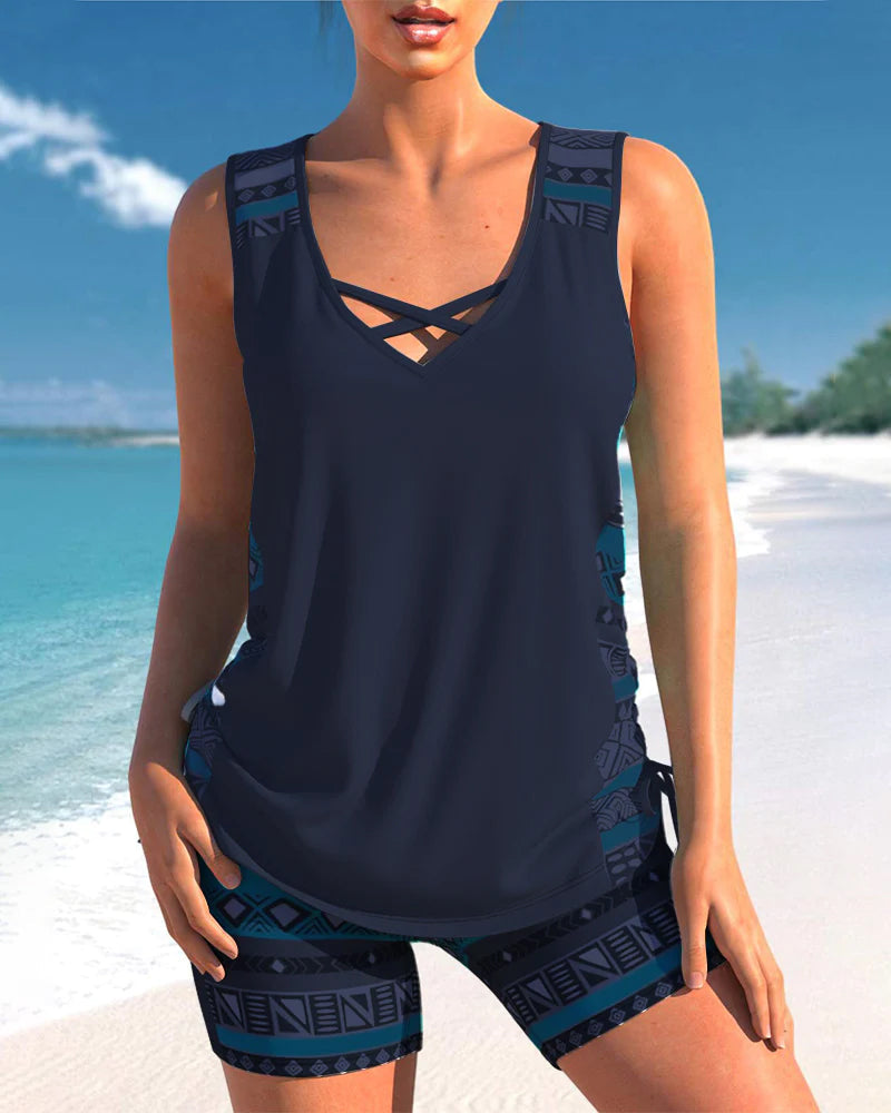 Tankini set met geometrische print en V-halslijn - Kyrie