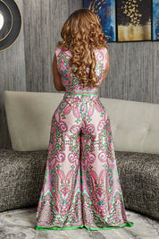 Mias - Glamoureuze jumpsuit met wijde pijpen en paisleyprint