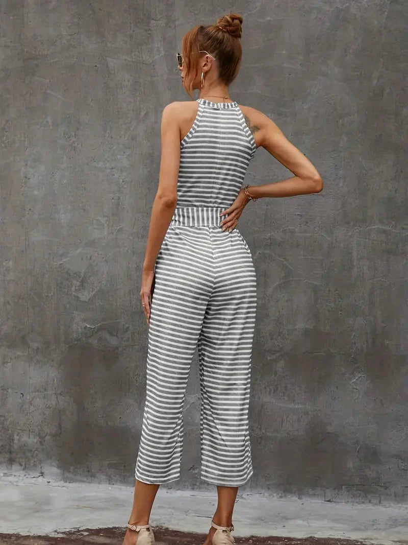 Ariel Gestreepte jumpsuit | Mouwloze jumpsuit met riem