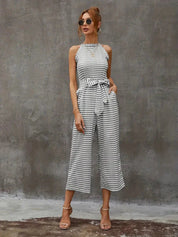 Ariel Gestreepte jumpsuit | Mouwloze jumpsuit met riem