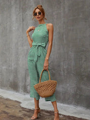 Ariel Gestreepte jumpsuit | Mouwloze jumpsuit met riem