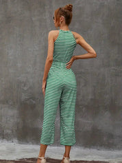 Ariel Gestreepte jumpsuit | Mouwloze jumpsuit met riem