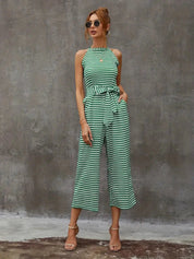 Ariel Gestreepte jumpsuit | Mouwloze jumpsuit met riem