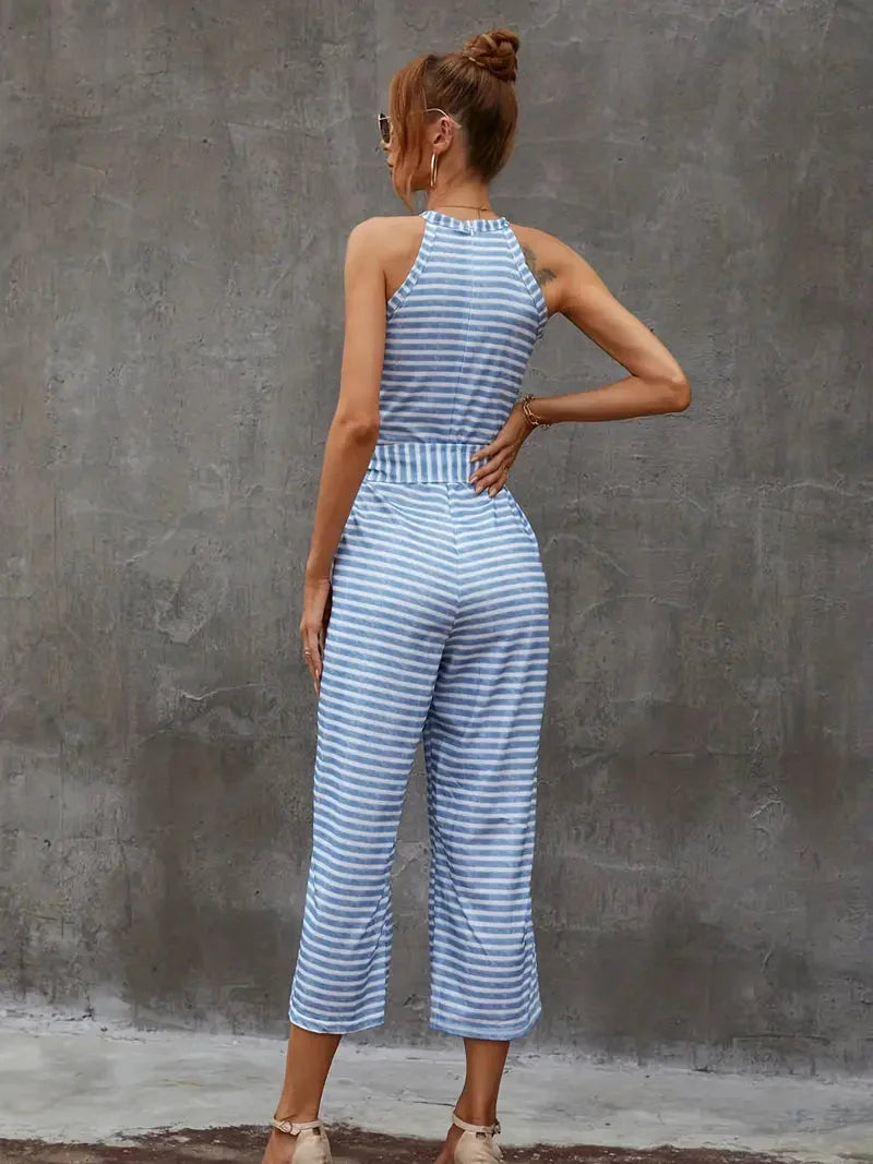 Ariel Gestreepte jumpsuit | Mouwloze jumpsuit met riem