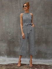 Ariel Gestreepte jumpsuit | Mouwloze jumpsuit met riem