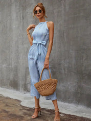 Ariel Gestreepte jumpsuit | Mouwloze jumpsuit met riem