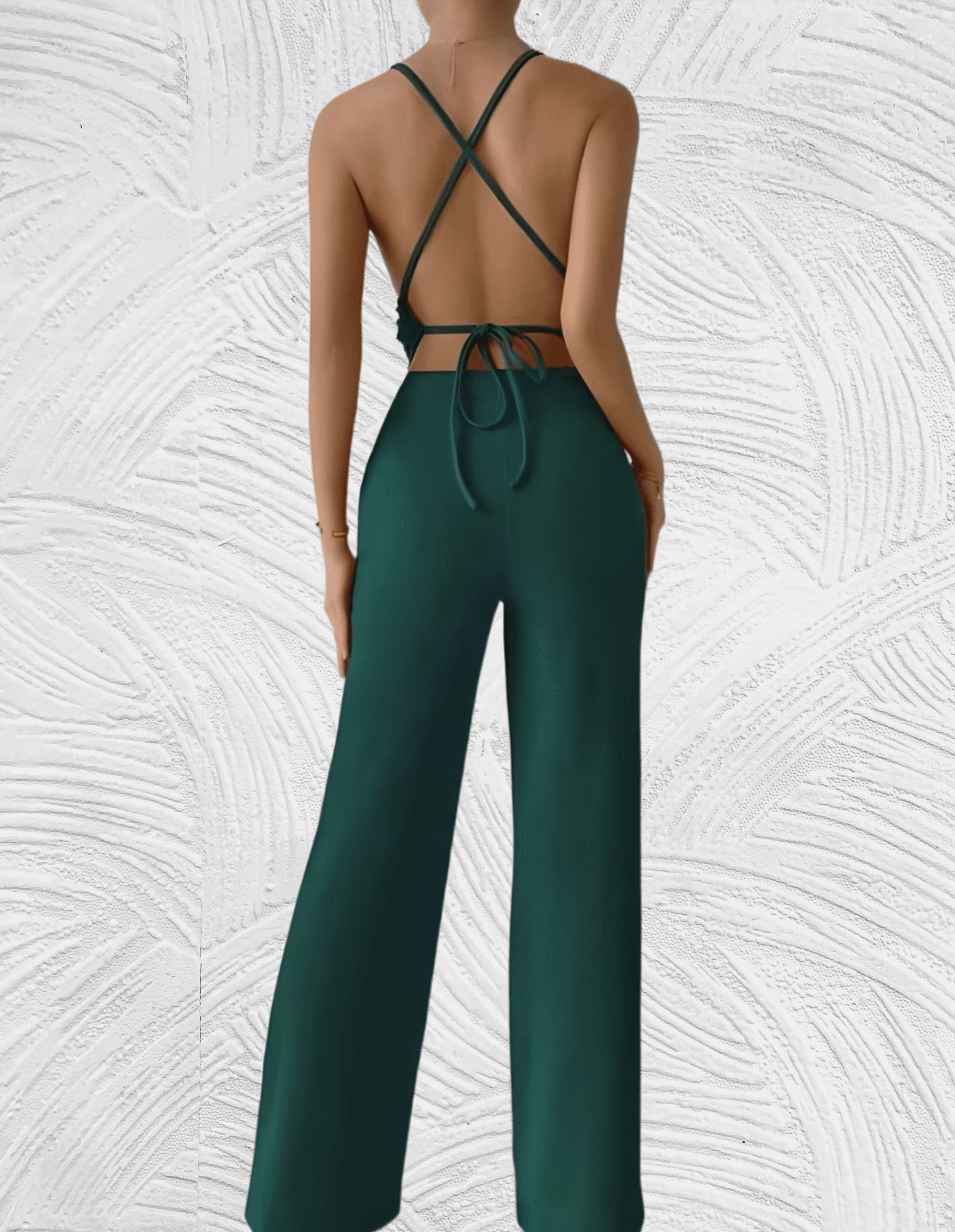 Elizabet - Jumpsuit met lage v hals mouwloos rugloos en wijde pijpen