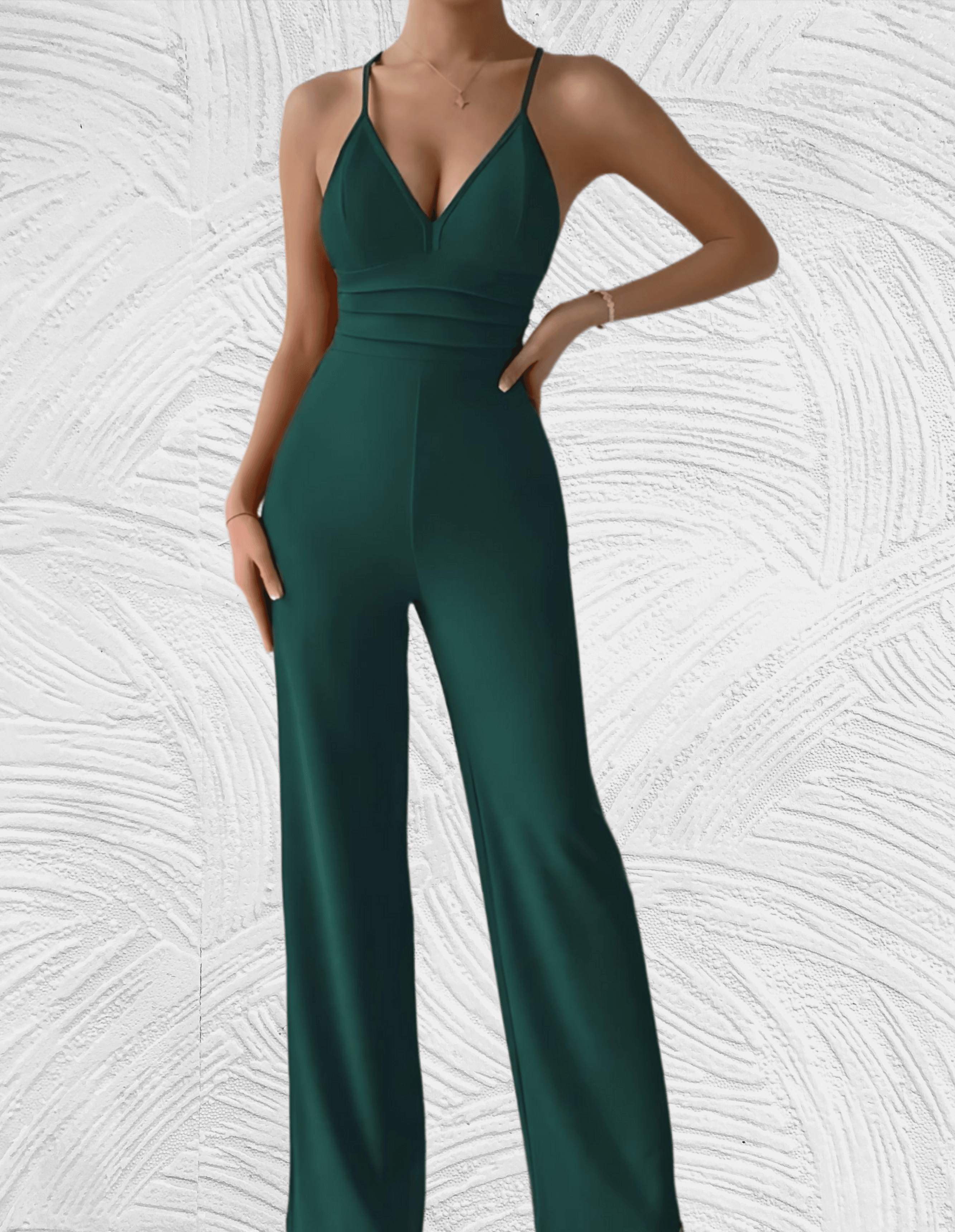 Elizabet - Jumpsuit met lage v hals mouwloos rugloos en wijde pijpen