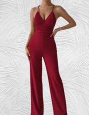 Elizabet - Jumpsuit met lage v hals mouwloos rugloos en wijde pijpen