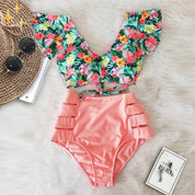 Florami - Bikini Set met Hoge Taille Broekje en Ruffle Top voor een Fun en Flirty Look