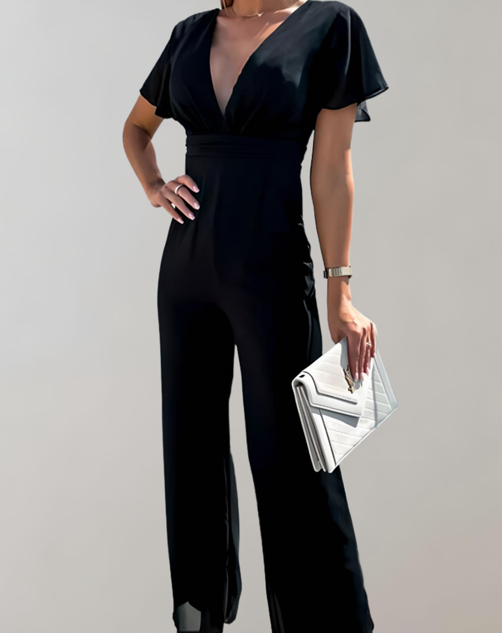 Victoria - Korte Mouw Wijde Pijpen Jumpsuit