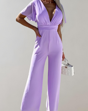 Victoria - Korte Mouw Wijde Pijpen Jumpsuit