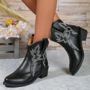 PU-leren lage hak anti-slip dames cowboylaarzen - Lilith