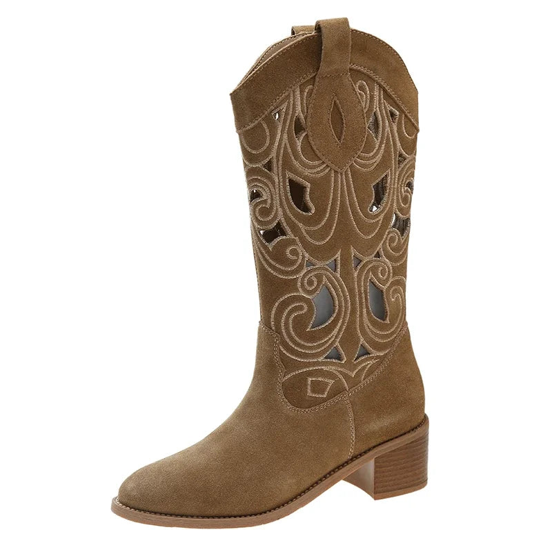 PU-leren lage hak anti-slip dames cowboylaarzen - Selena