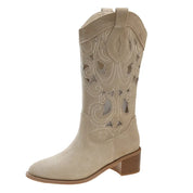 PU-leren lage hak anti-slip dames cowboylaarzen - Selena