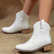 PU-leren lage hak anti-slip dames cowboylaarzen - Lilith