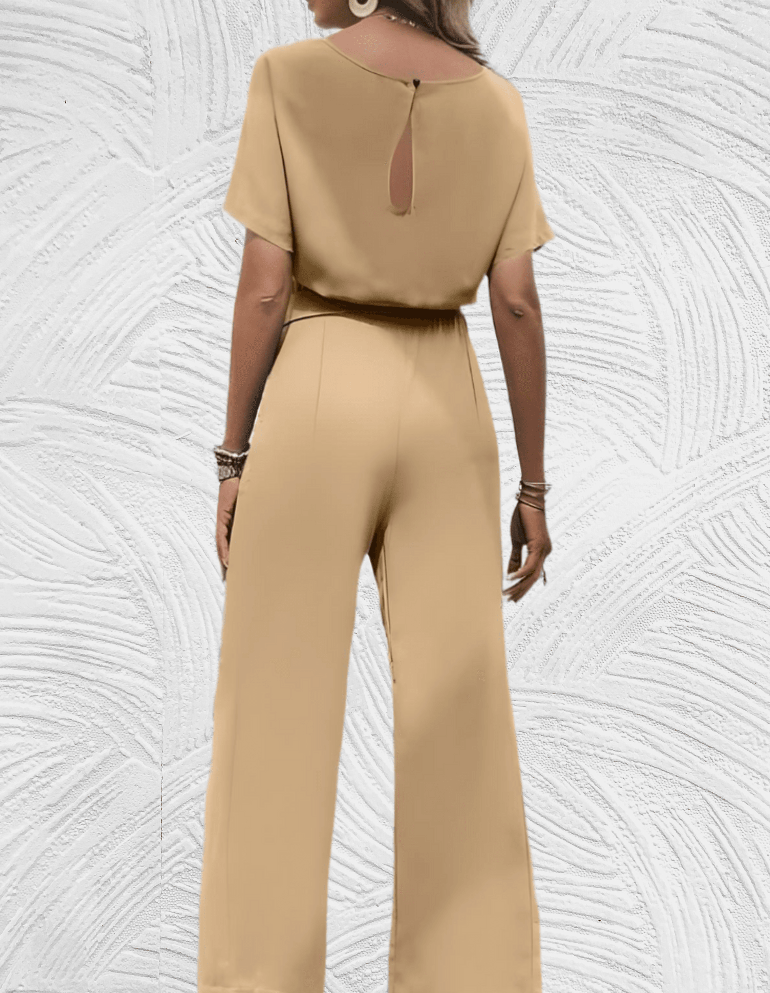 Tracey -  Mooi aansluitende jumpsuit met wijde mouwen en wijde pijpen met strikbandjes aan de zijkant