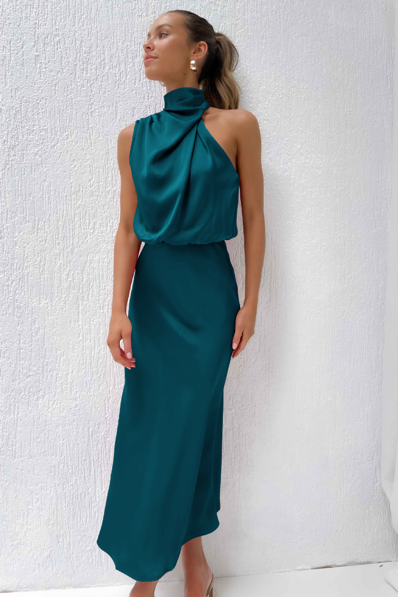 Elegante midi-jurk met asymmetrische ronde halslijn - Claudia