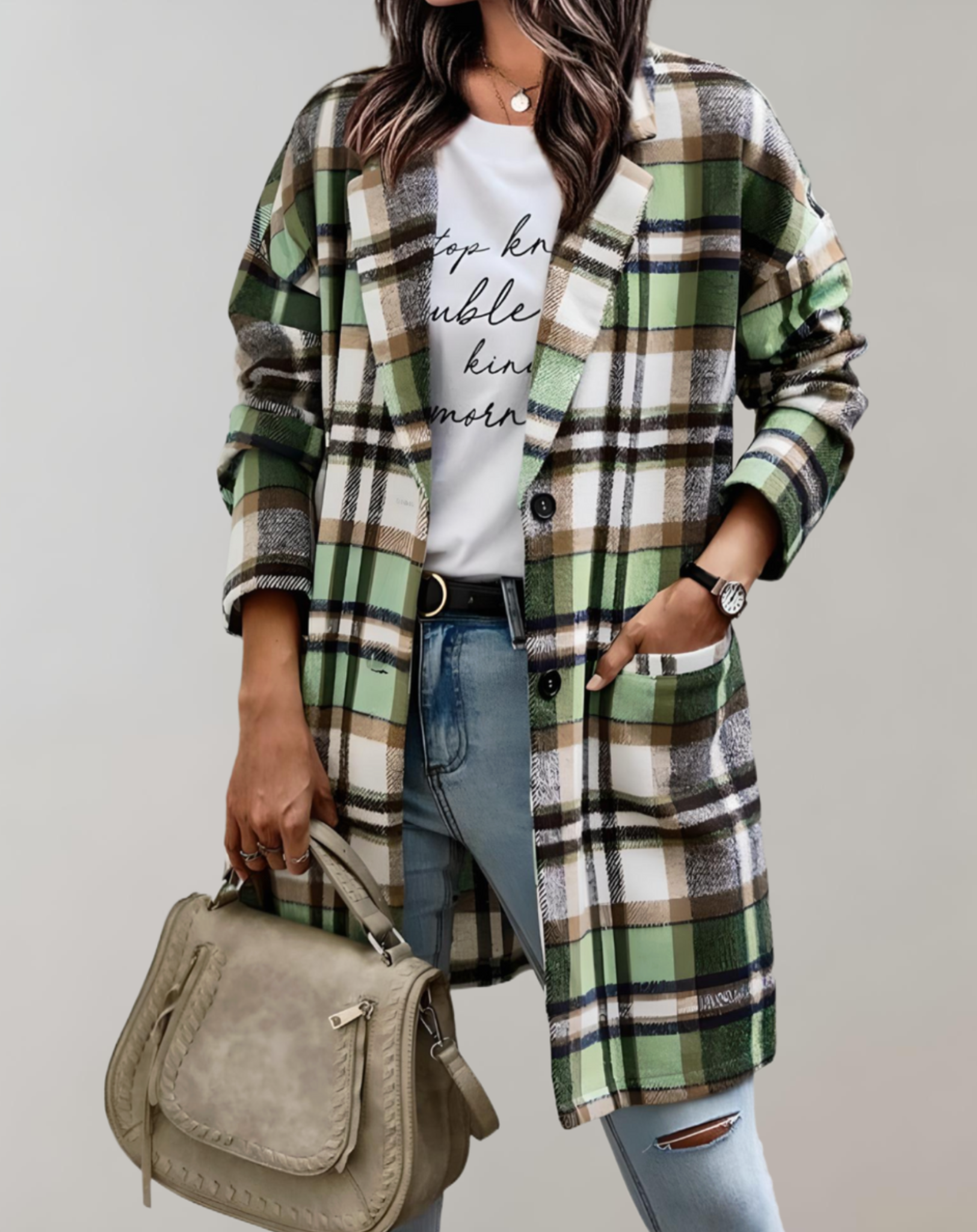 Oversized en lange geruite jas - Blakely