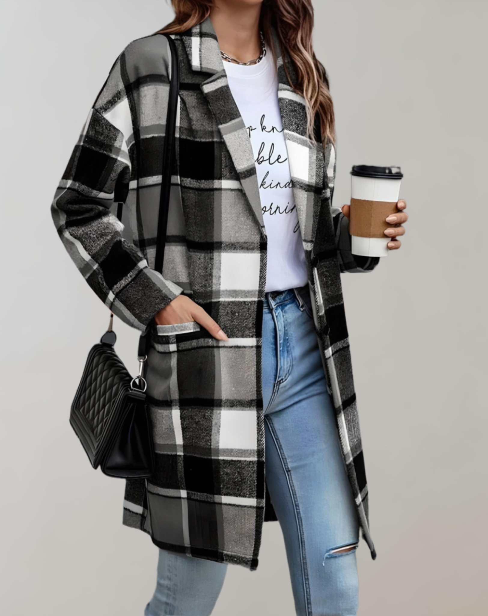 Oversized en lange geruite jas - Blakely