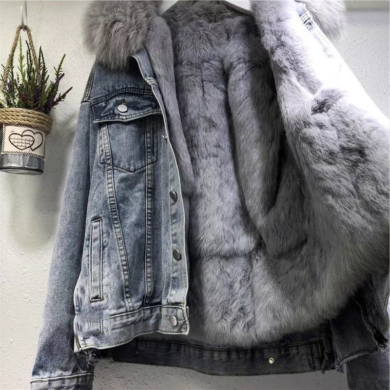 Trendy gevoerde denim jas - Caral