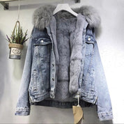 Trendy gevoerde denim jas - Caral